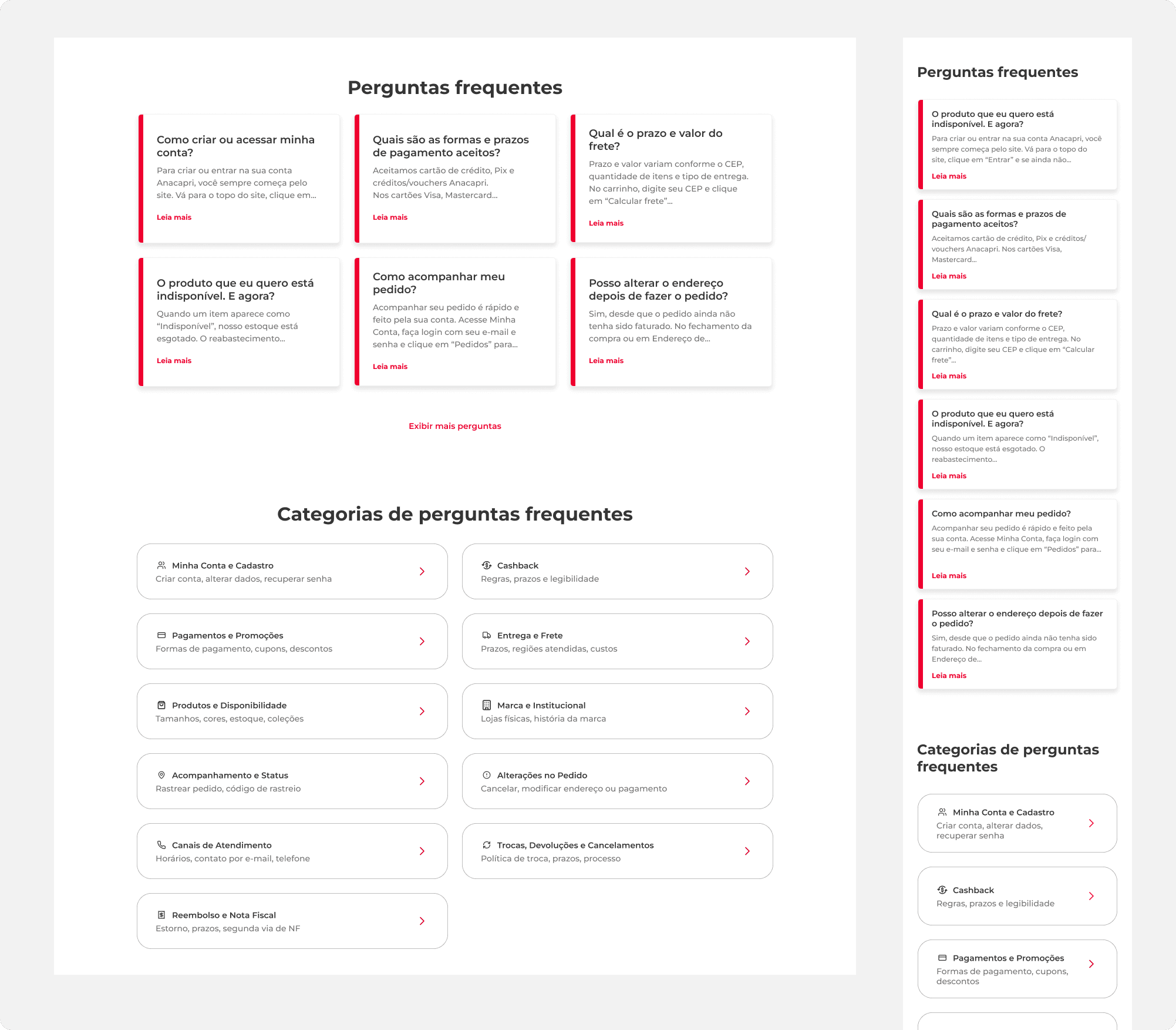 Dúvidas frequentes e categorias